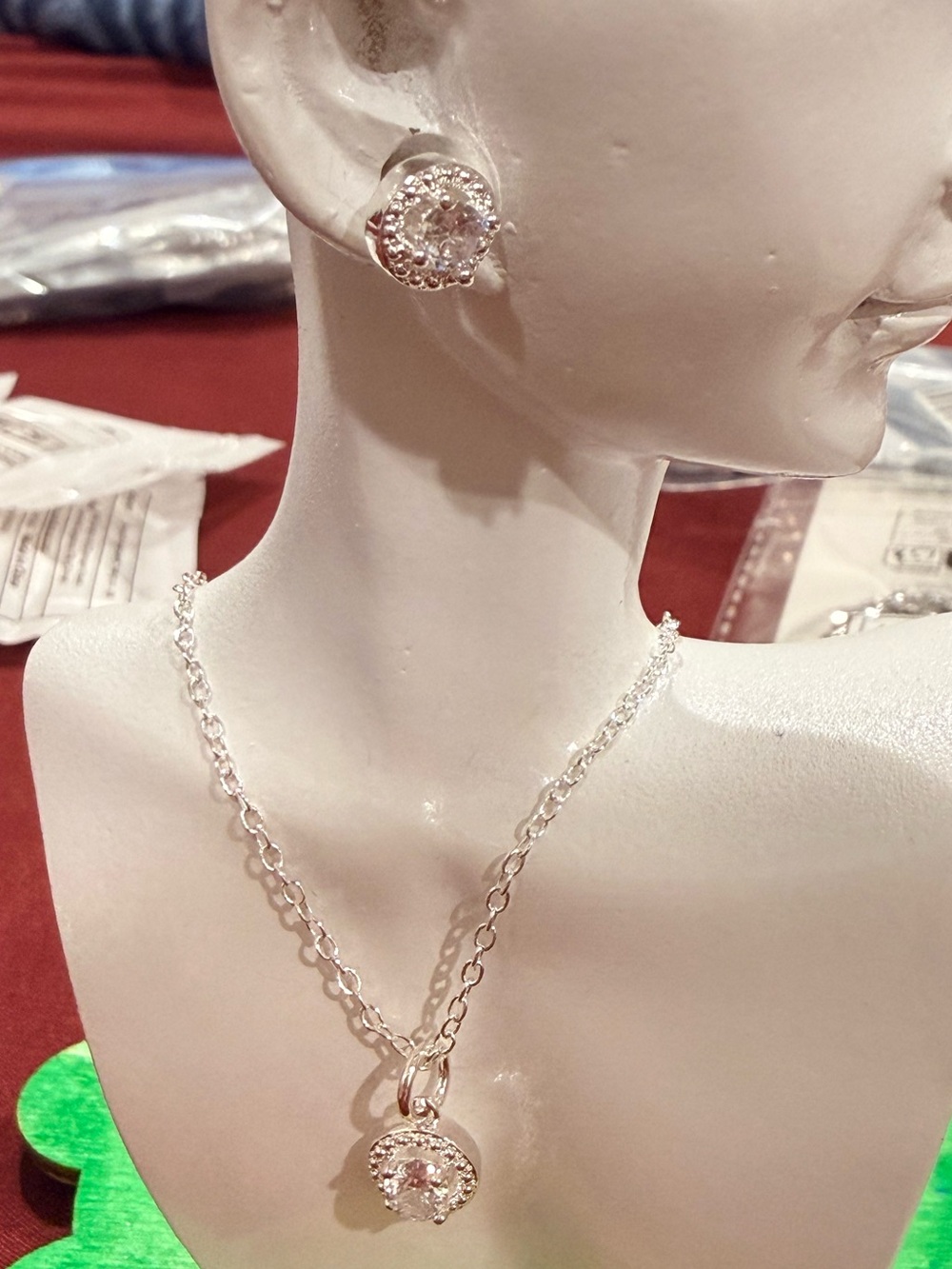 Classic Silver Crystal Necklace, ring and Stud Earrings Set Silver Sterling 925
